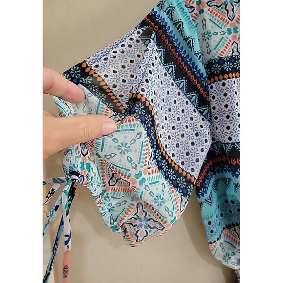 En Focus Studio Womens Dress Size 6 all over pattern blue keyhole short sleeve - Picture 9 of 12